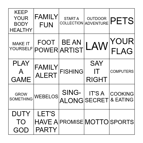 CUB SCOUT BINGO Card