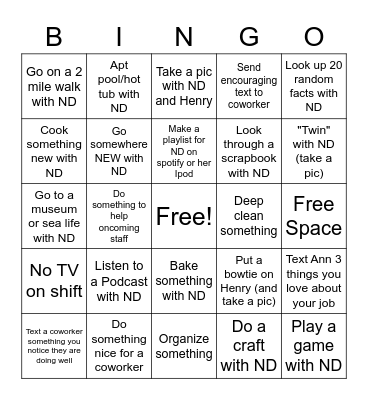 Summer Staff BINGO Card