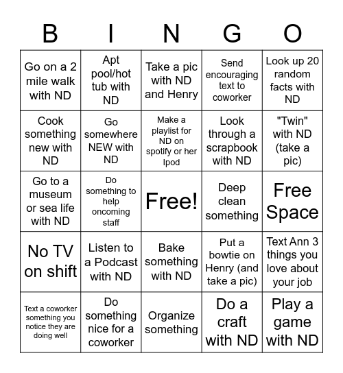 Summer Staff BINGO Card