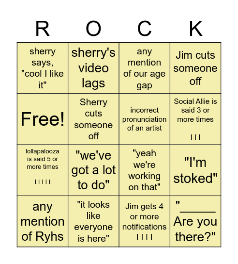 All Hands & All Drinks Bingo Card