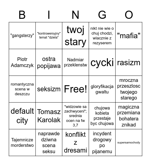 Polski chujowy film Bingo Card