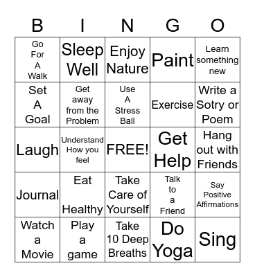 Coping Skills Bingo Card