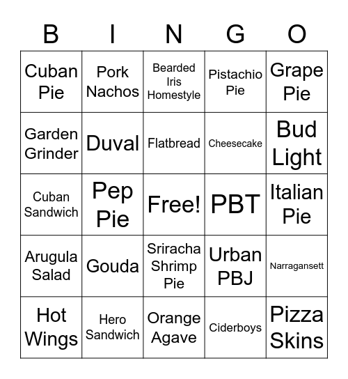 pies bingo baby Bingo Card