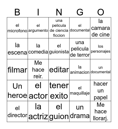 Las Peliculas {Movies} Bingo Card