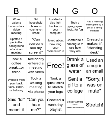 Working from Home Bingo Card