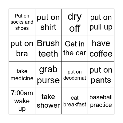 Tomorrow morning Bingo Card