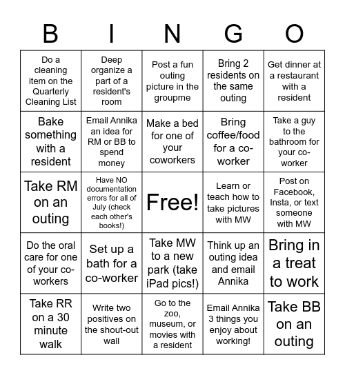 July BINGO Card