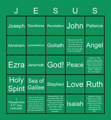 Bible Bingo Card