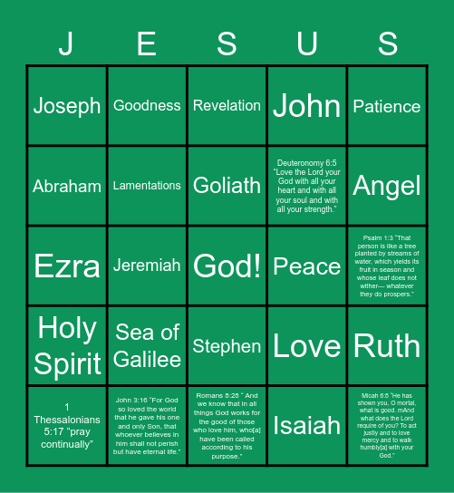 Bible Bingo Card