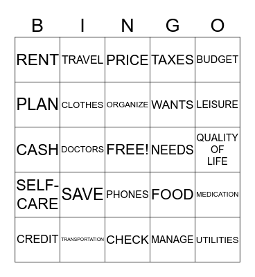 Money Management Bingo Card