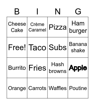 Food Bingo Card