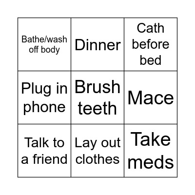 Monday evening Bingo Card