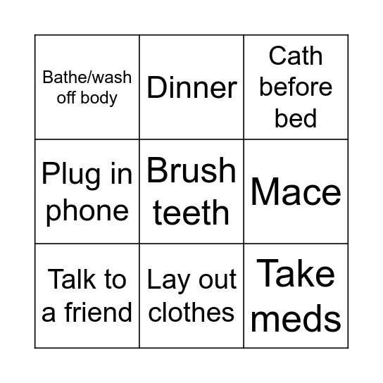 Monday evening Bingo Card