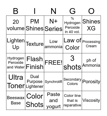 Paul Mitchell Color 101 Bingo Card