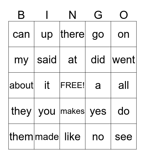 1-50 Sight Words Bingo Card