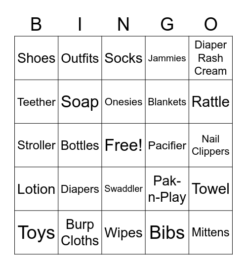 Baby Bingo Card