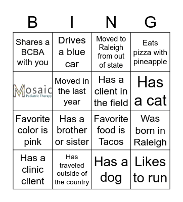 Mosaic Bingo Card