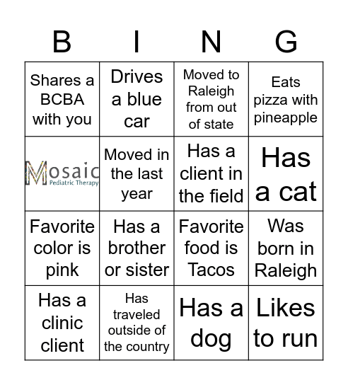 Mosaic Bingo Card