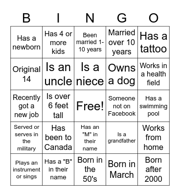 Eckstrom Family Reunion Bingo Card