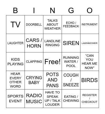 ParkDirect Call Night - SOUNDS YOU HEAR Bingo Card