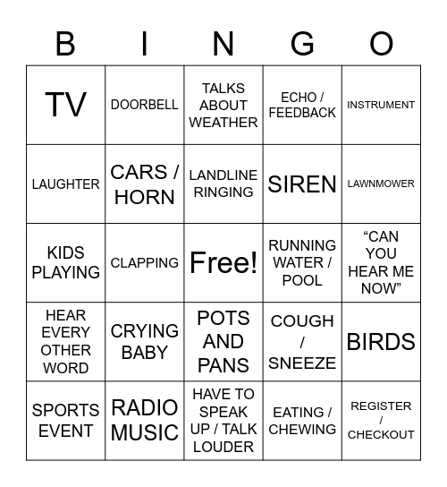 ParkDirect Call Night - SOUNDS YOU HEAR Bingo Card