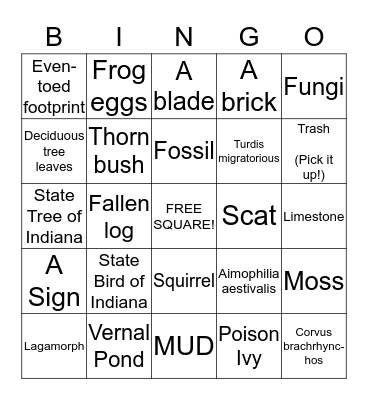 Nature Bingo Card