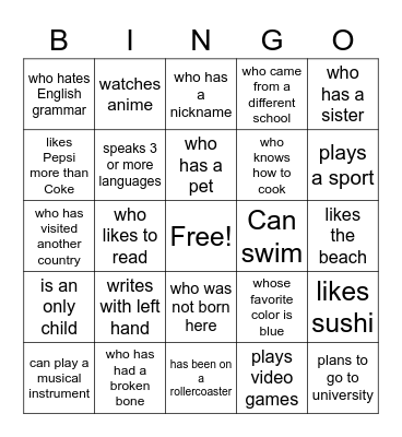 Find Someone Who: Bingo Card