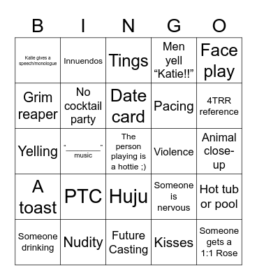 Bachelorette Bingo Card