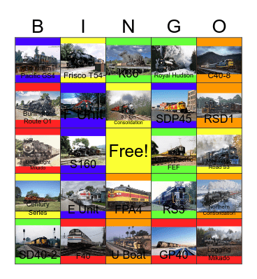 Great American Rail Journeys Bingo Card