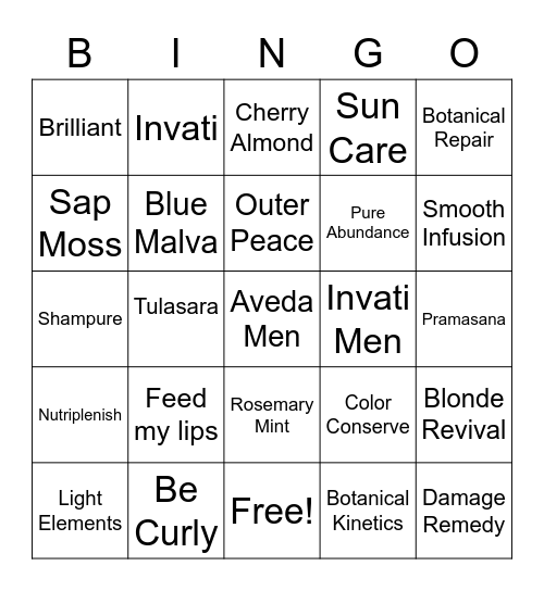 What Aveda Product have you tried? Bingo Card