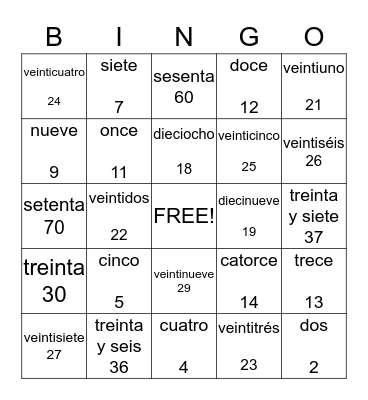 Números Bingo Card