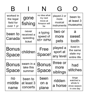 I Have.... Bingo Card