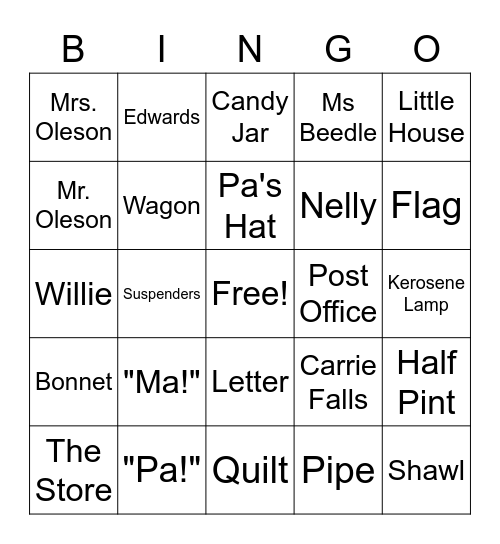 Little House Bingo Card