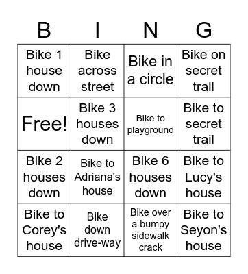 Biking Bingo Card