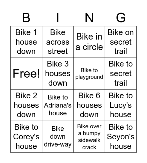 Biking Bingo Card