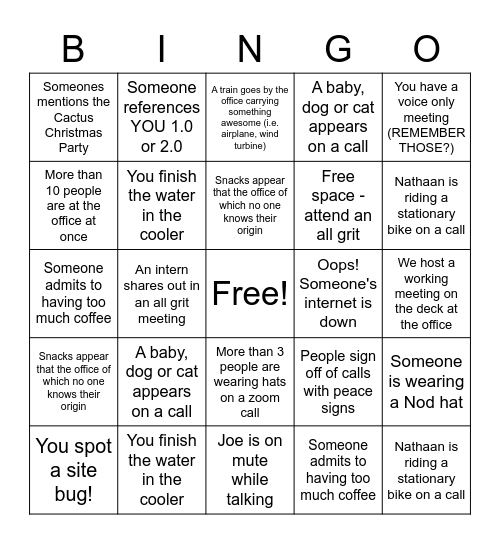 GRIT BINGO Card