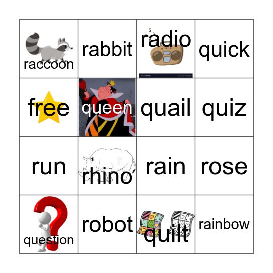 Q & R Bingo Card