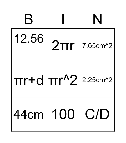 Perimeter and Area 3 Bingo Card