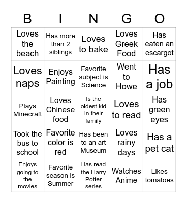 Ice Breaker Bingo Card