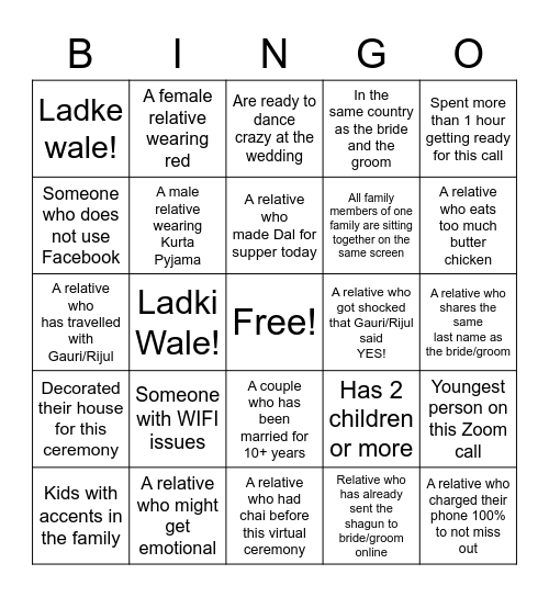Gauri Rijul BINGO! Bingo Card