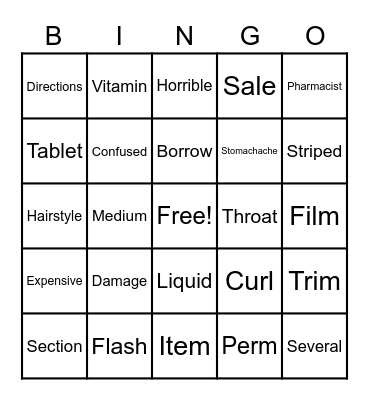 Vocabulary Bingo Card