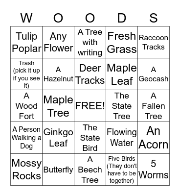 Nature Bingo Card