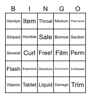 Vocabulary Bingo Card