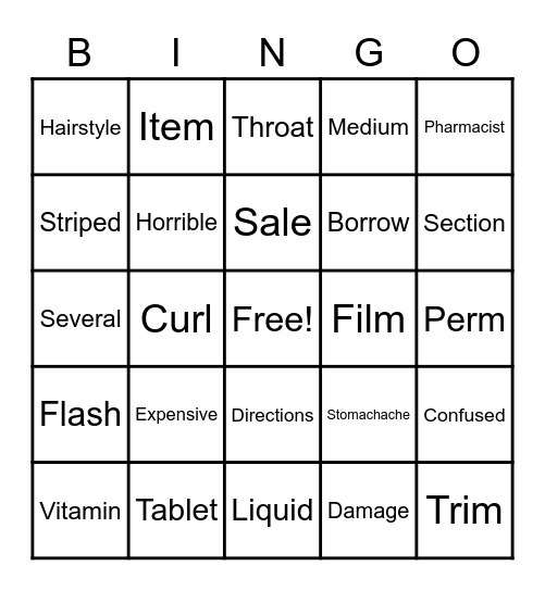 Vocabulary Bingo Card