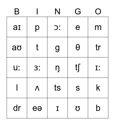 Phonetic Symbols Bingo Card