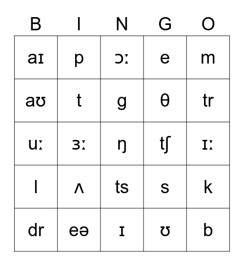 Phonetic Symbols Bingo Card