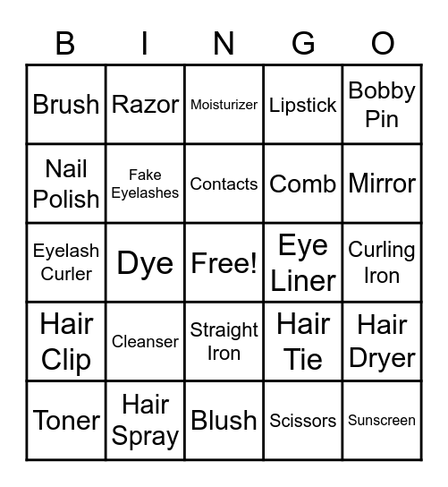 Cosmetic Bingo Card