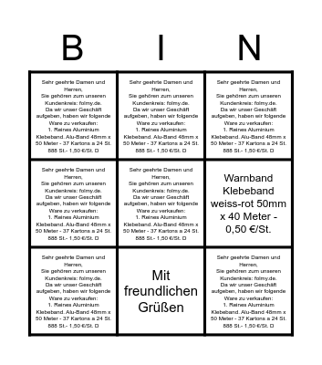 Groß Bingo Card