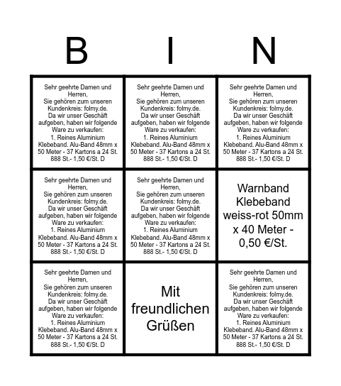 Groß Bingo Card