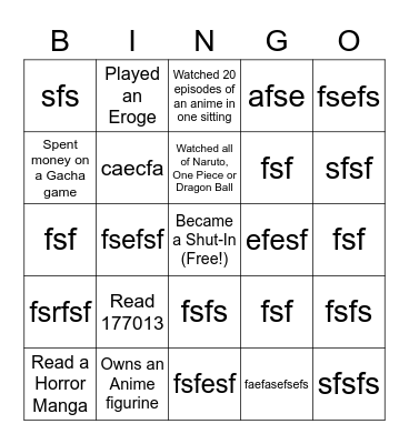 Weeb Bingo Card